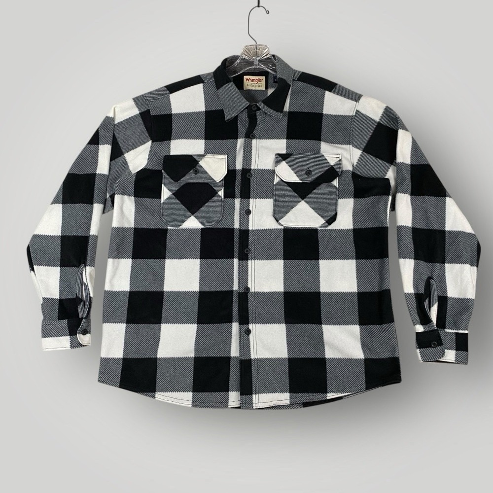 Wrangler Authentics Men's‎ L  Long Sleeve Heavyweight Fleece Shirt Black & White